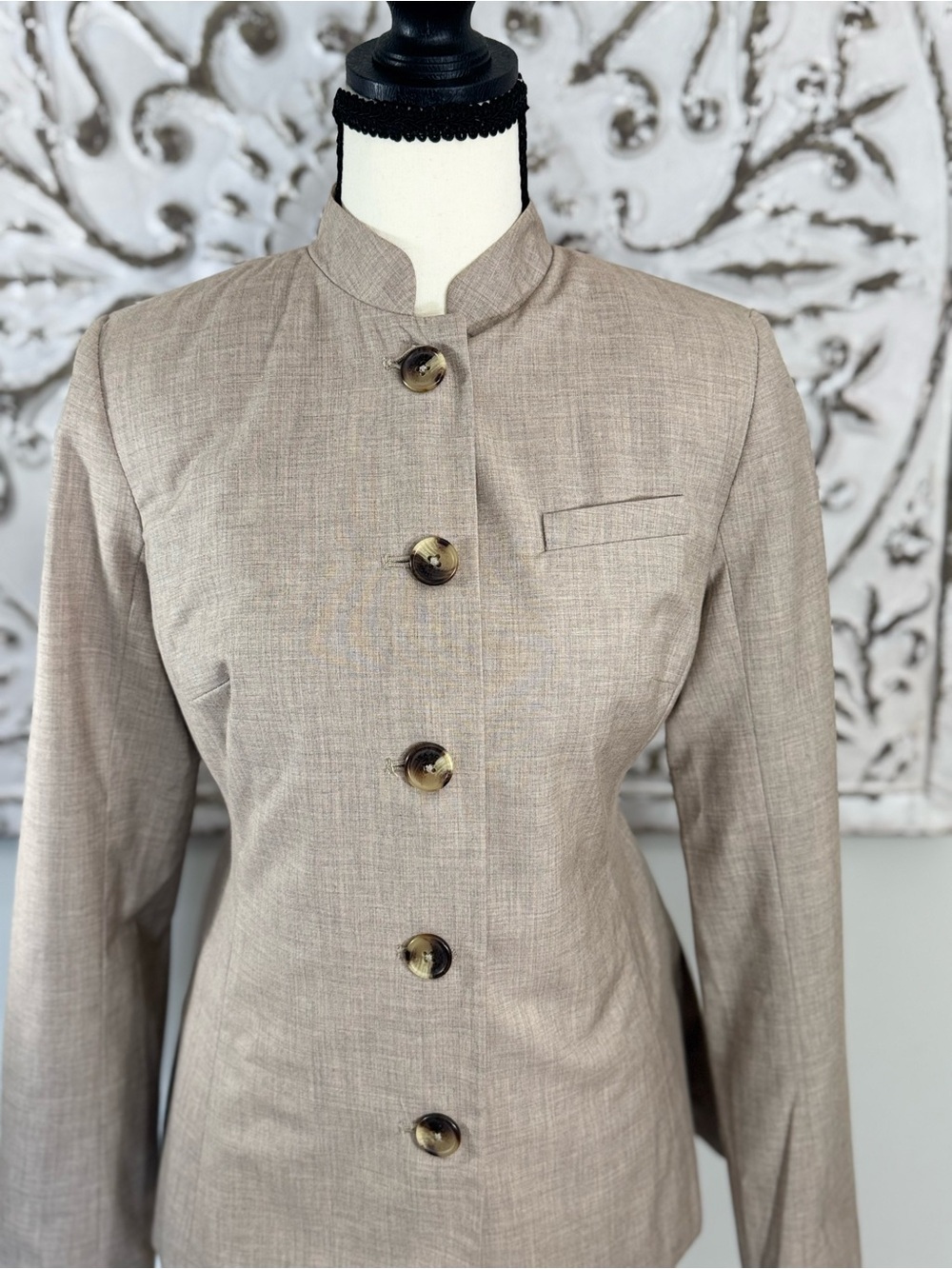 Isaac Mizrahi Taupe Stand-Collar Blazer